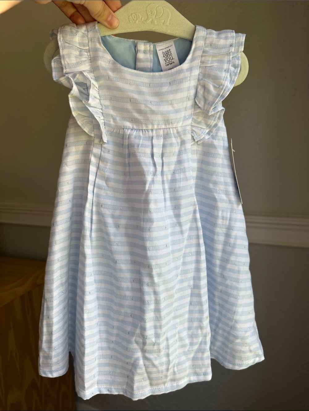 Carter's Light Blue & White Striped Ruffle Shoulder Dress